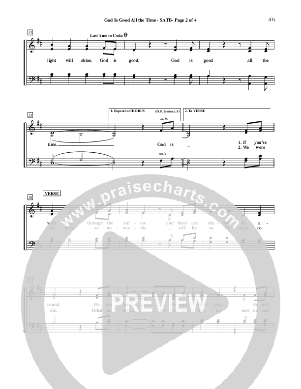 God Is Good All The Time Choir Vocals (SATB) (Don Moen)