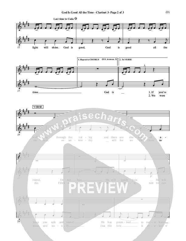 God Is Good All The Time Clarinet 3 (Don Moen)