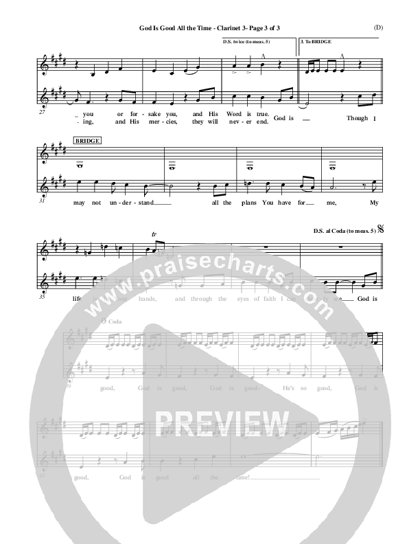 God Is Good All The Time Clarinet 3 (Don Moen)