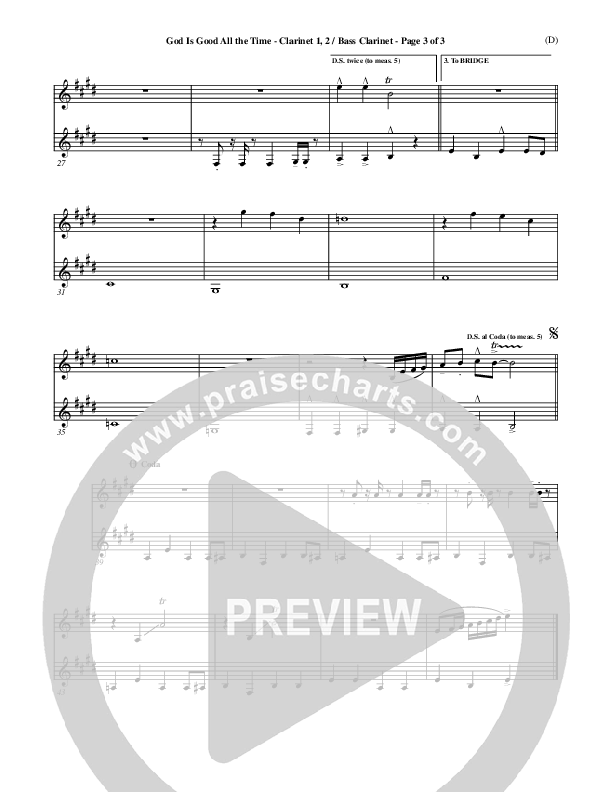 God Is Good All The Time Clarinet (Don Moen)