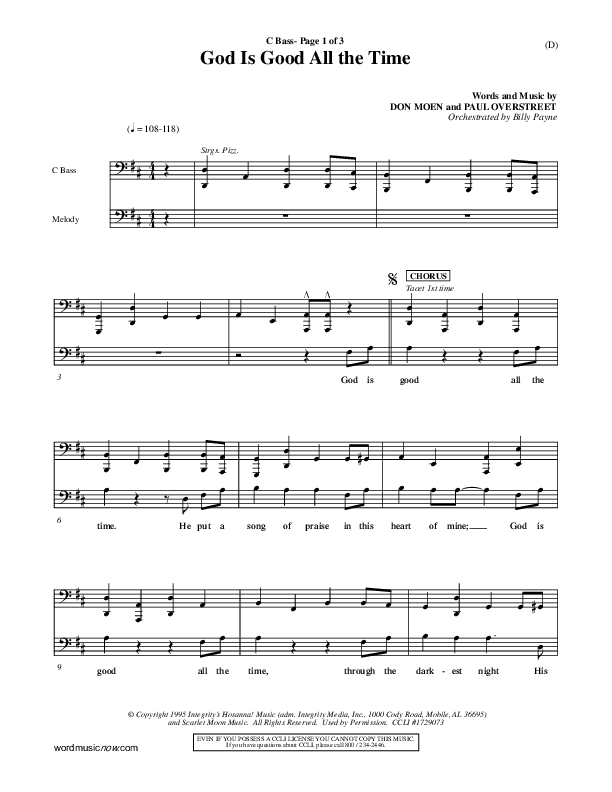 God Is Good All The Time Contrabass (Don Moen)