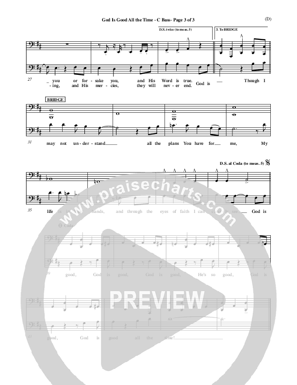 God Is Good All The Time Contrabass (Don Moen)