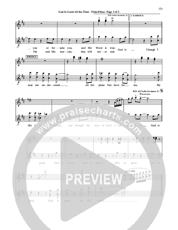 God Is Good All The Time Flute/Oboe (Don Moen)