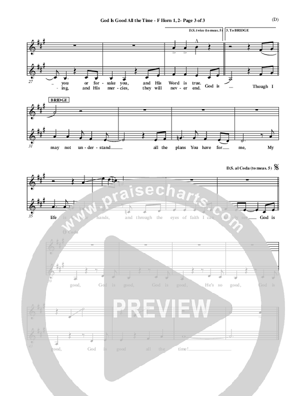 God Is Good All The Time French Horn 1/2 (Don Moen)