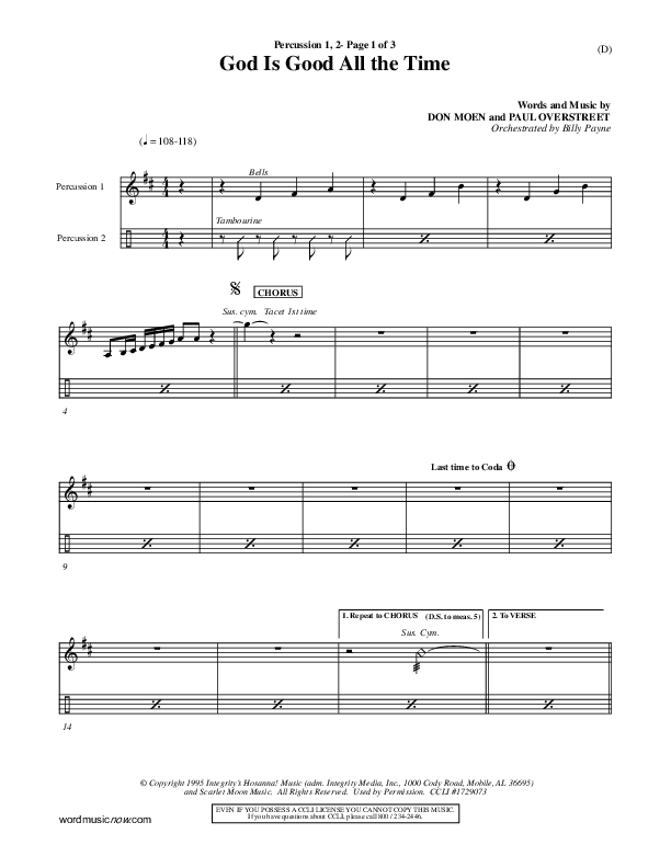 God Is Good All The Time Percussion 1/2 (Don Moen)