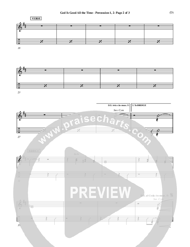 God Is Good All The Time Percussion 1/2 (Don Moen)