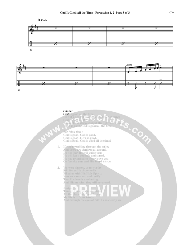 God Is Good All The Time Percussion 1/2 (Don Moen)