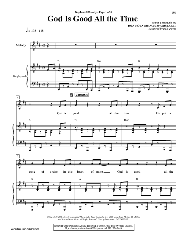 God Is Good All The Time Piano Sheet (Don Moen)