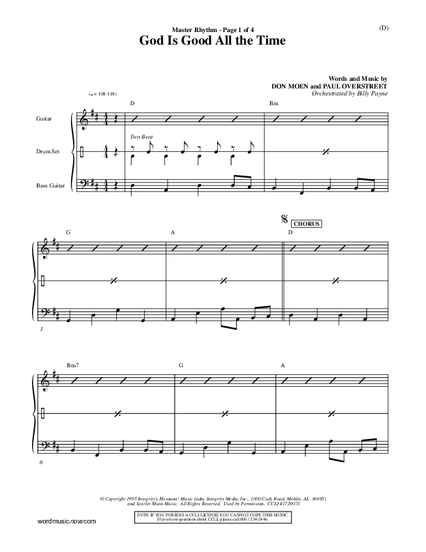 God Is Good All The Time Rhythm Chart (Don Moen)