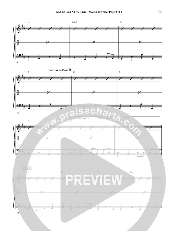 God Is Good All The Time Rhythm Chart (Don Moen)