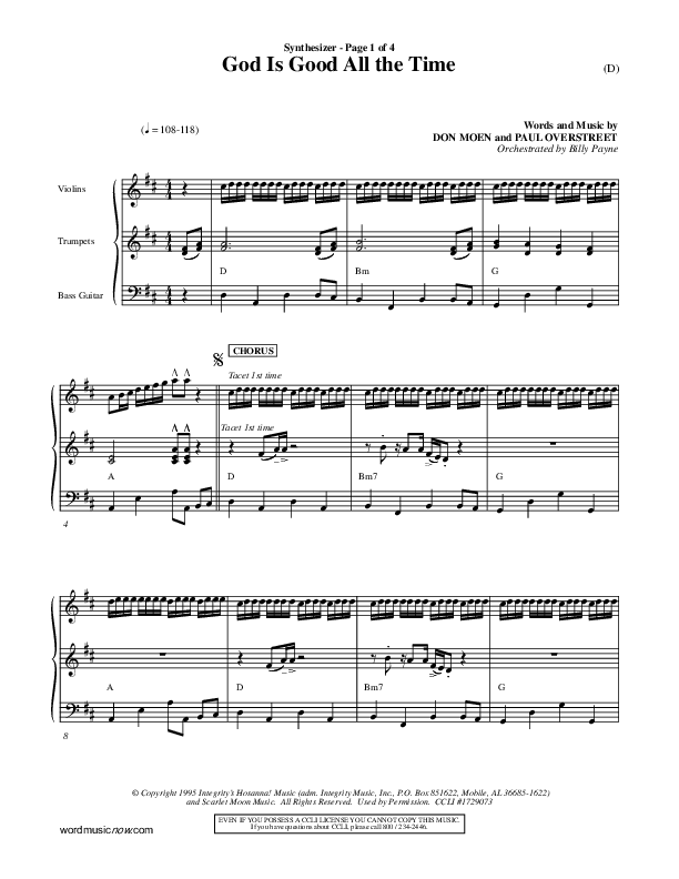 God Is Good All The Time Synth (Don Moen)