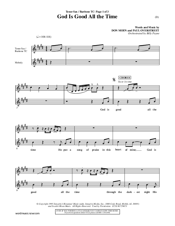 God Is Good All The Time Tenor Sax 1 (Don Moen)