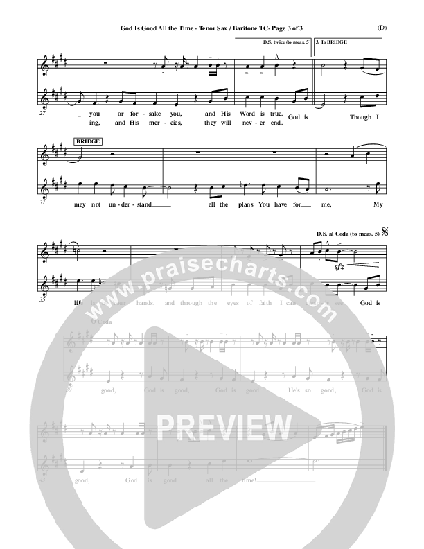 God Is Good All The Time Tenor Sax 1 (Don Moen)