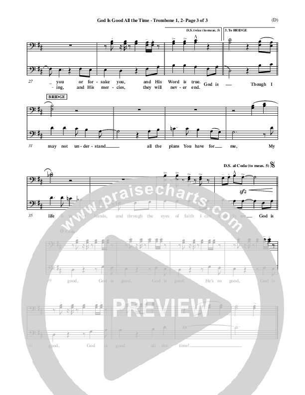 God Is Good All The Time Trombone (Don Moen)