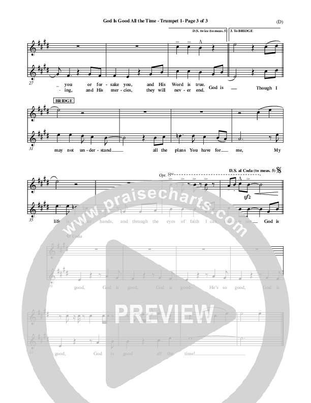 God Is Good All The Time Trumpet 1 (Don Moen)