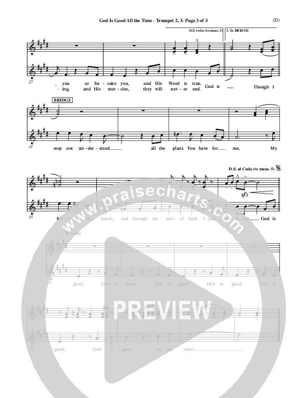 God Is Good All The Time Trumpet 2/3 (Don Moen)