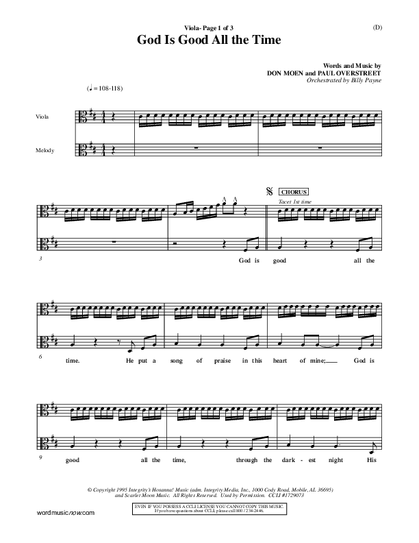 God Is Good All The Time Viola (Don Moen)