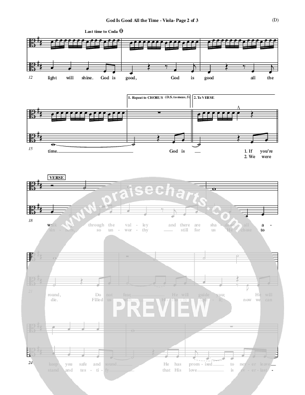 God Is Good All The Time Viola (Don Moen)