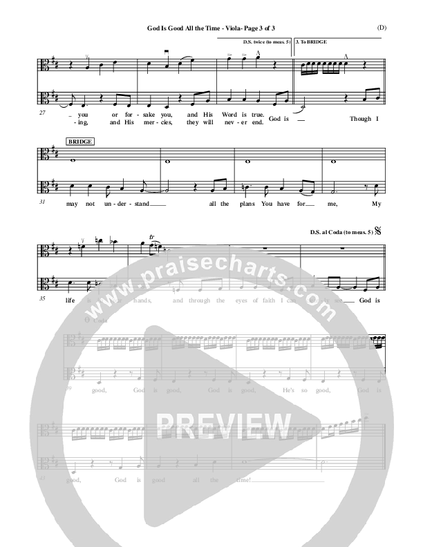 God Is Good All The Time Viola (Don Moen)