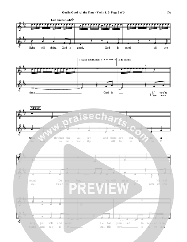 God Is Good All The Time Violin 1/2 (Don Moen)