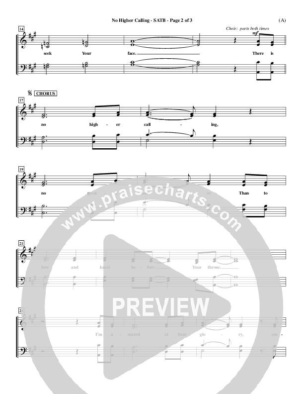 No Higher Calling Choir Sheet (SATB) (Lenny LeBlanc)