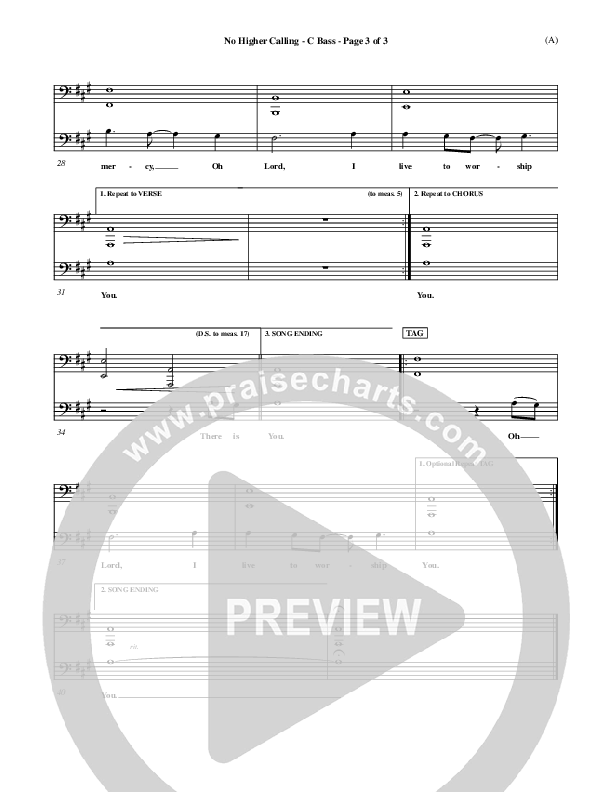 No Higher Calling Contrabass (Lenny LeBlanc)