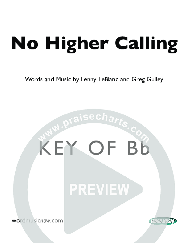 No Higher Calling Cover Sheet (Lenny LeBlanc)