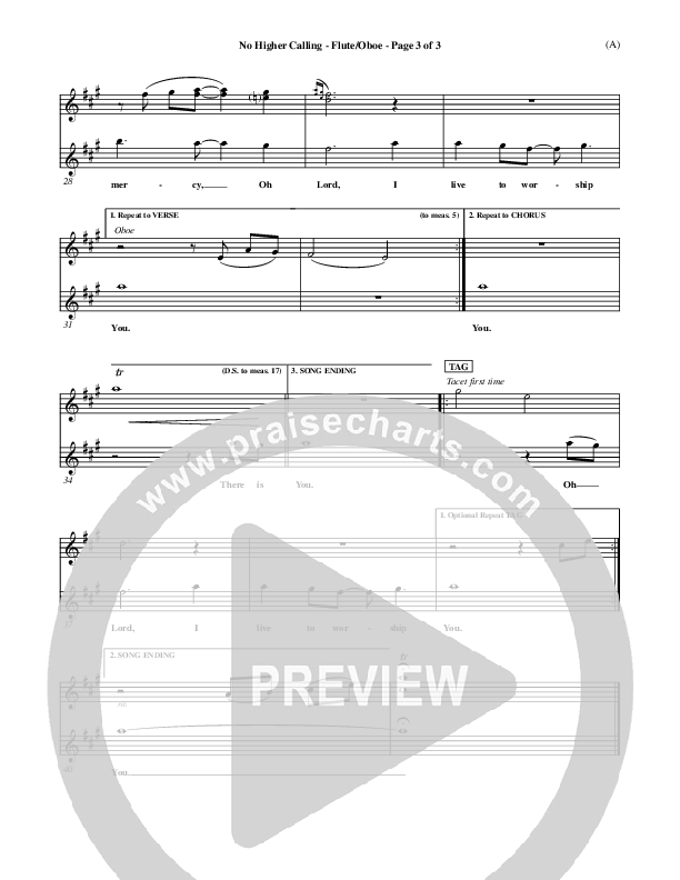 No Higher Calling Flute/Oboe (Lenny LeBlanc)