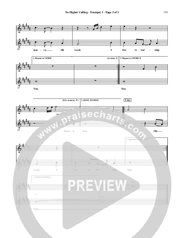 No Higher Calling Trumpet 1 (Lenny LeBlanc)