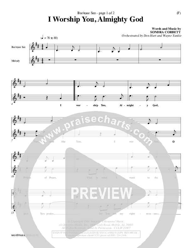 I Worship You Almighty God Bari Sax (Sondra Corbett)