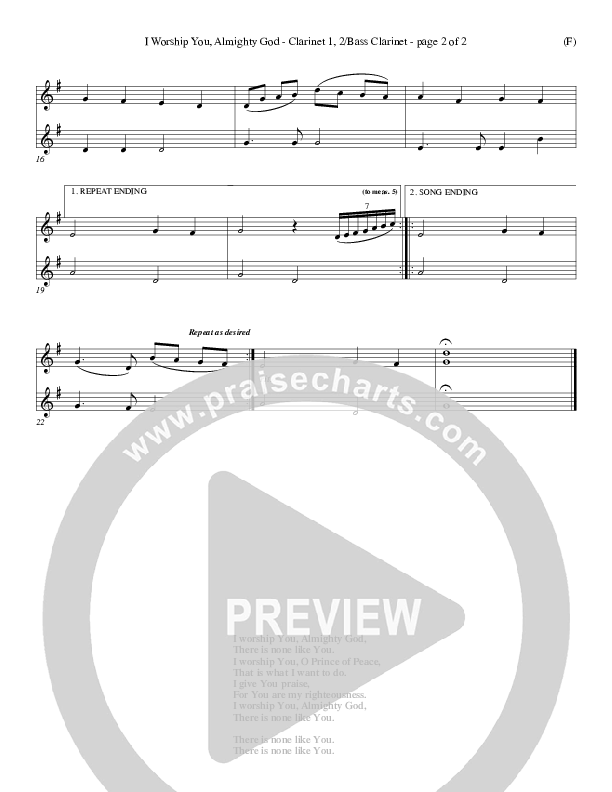 I Worship You Almighty God Clarinet 1/2, Bass Clarinet (Sondra Corbett)