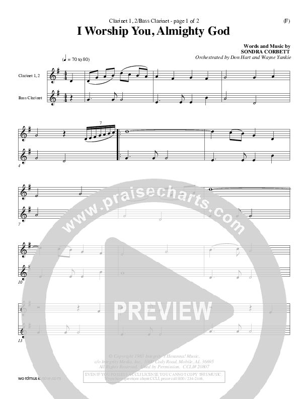 I Worship You Almighty God Clarinet 1/2, Bass Clarinet (Sondra Corbett)