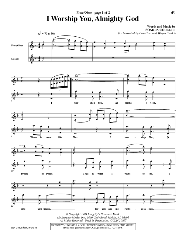 I Worship You Almighty God Flute/Oboe (Sondra Corbett)