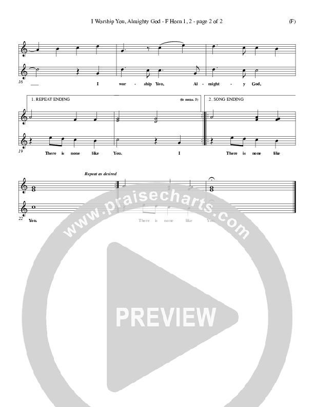 I Worship You Almighty God French Horn 1/2 (Sondra Corbett)