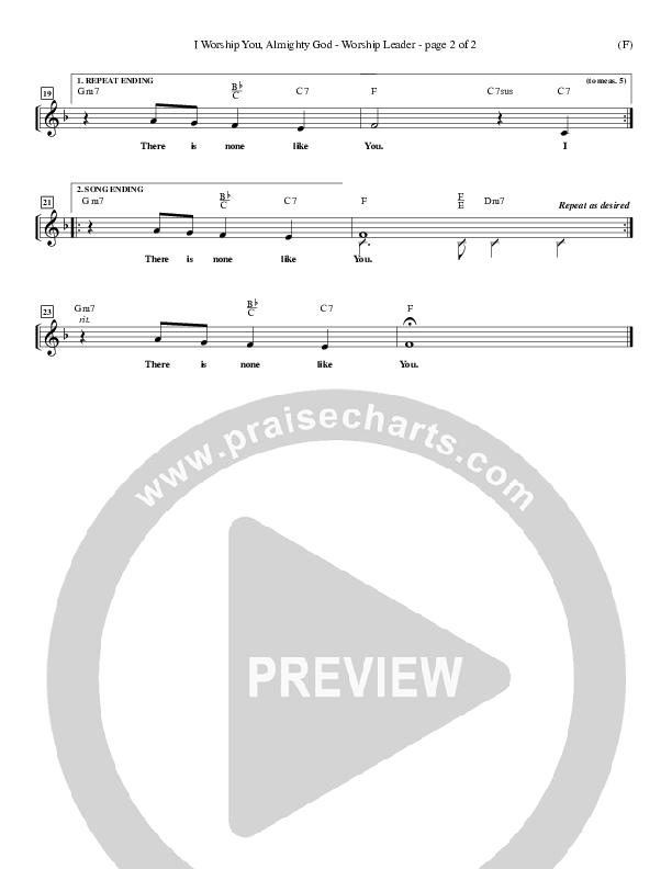 I Worship You Almighty God Lead Sheet (Sondra Corbett)