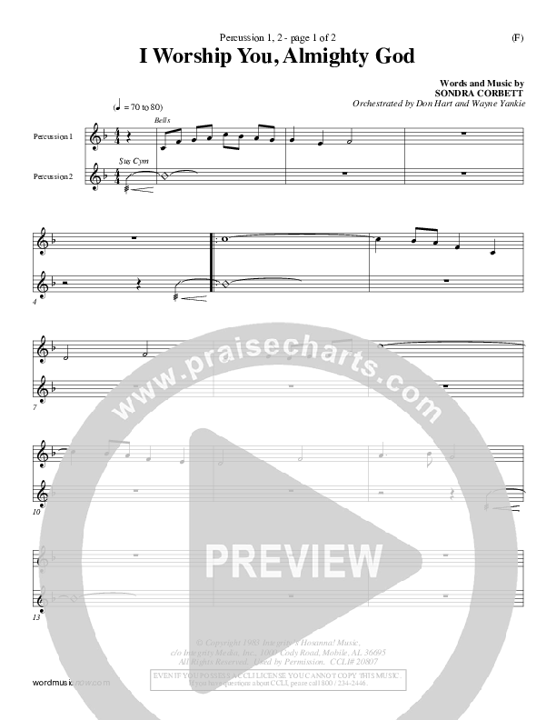 I Worship You Almighty God Percussion 1/2 (Sondra Corbett)