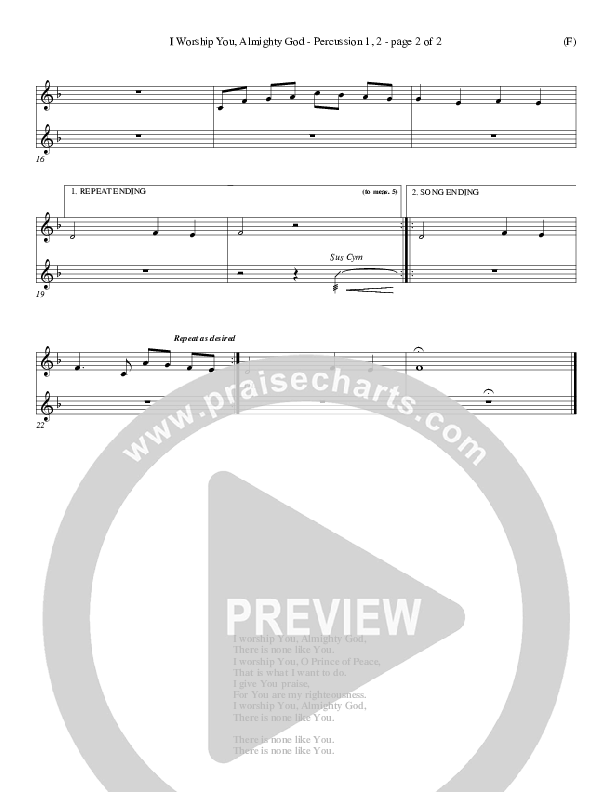 I Worship You Almighty God Percussion 1/2 (Sondra Corbett)