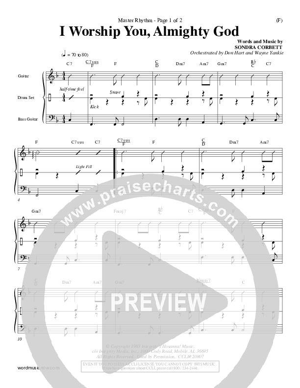 I Worship You Almighty God Rhythm Chart (Sondra Corbett)