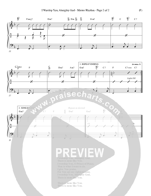 I Worship You Almighty God Rhythm Chart (Sondra Corbett)