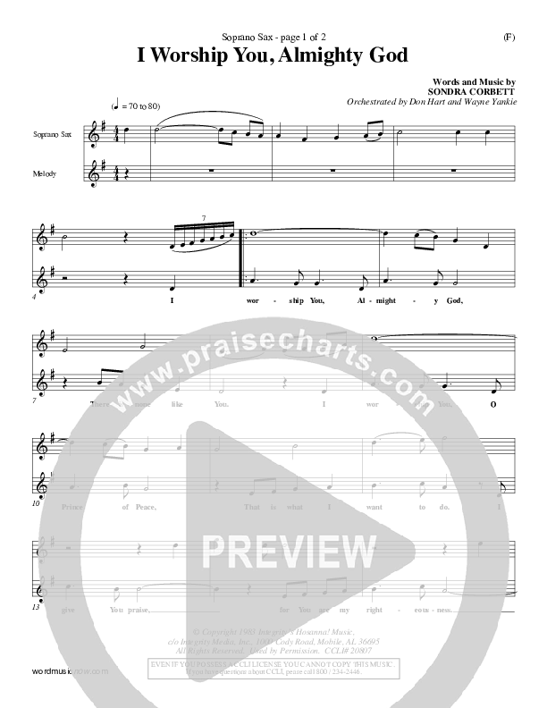 I Worship You Almighty God Soprano Sax (Sondra Corbett)