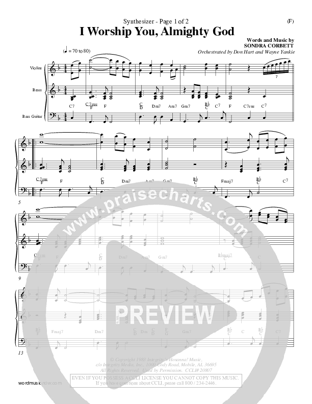 I Worship You Almighty God Synth (Sondra Corbett)