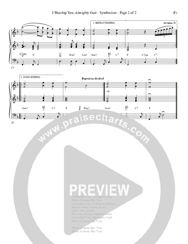 I Worship You Almighty God Synth (Sondra Corbett)