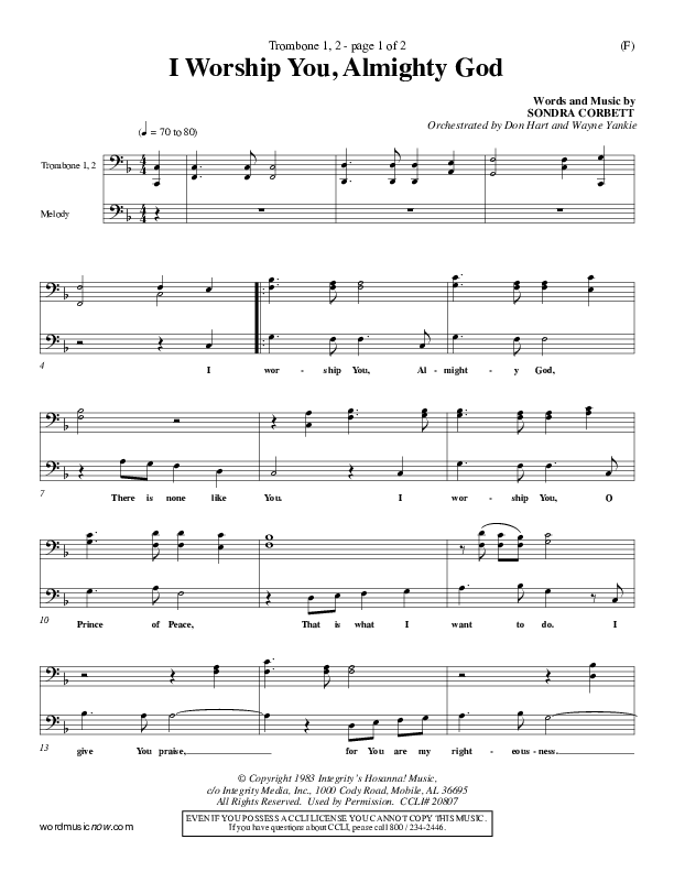 I Worship You Almighty God Trombone 1/2 (Sondra Corbett)