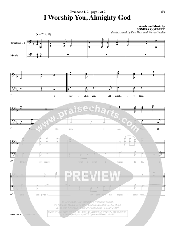 I Worship You Almighty God Trombone 1/2 (Sondra Corbett)