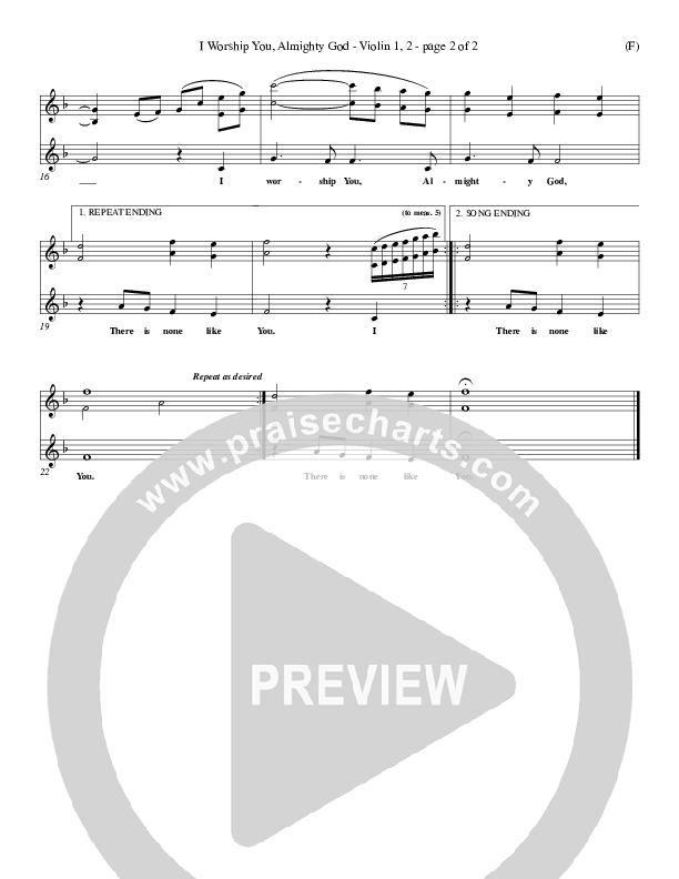 I Worship You Almighty God Violin 1/2 (Sondra Corbett)