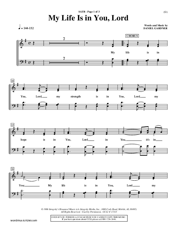 My Life Is In You Choir Sheet (SATB) (Daniel Gardner)
