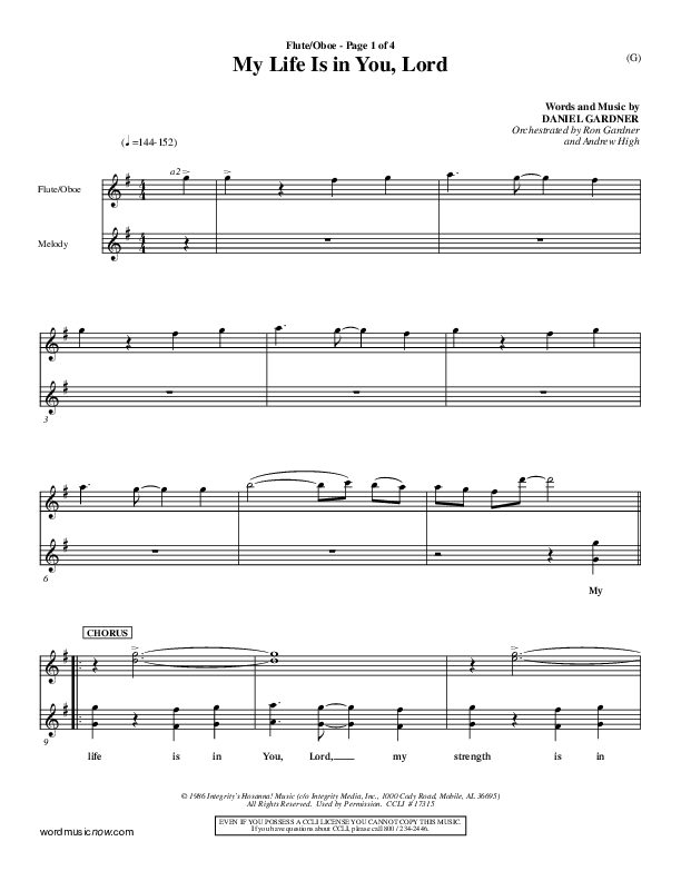 My Life Is In You Flute/Oboe (Daniel Gardner)
