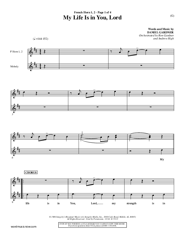 My Life Is In You French Horn 1/2 (Daniel Gardner)
