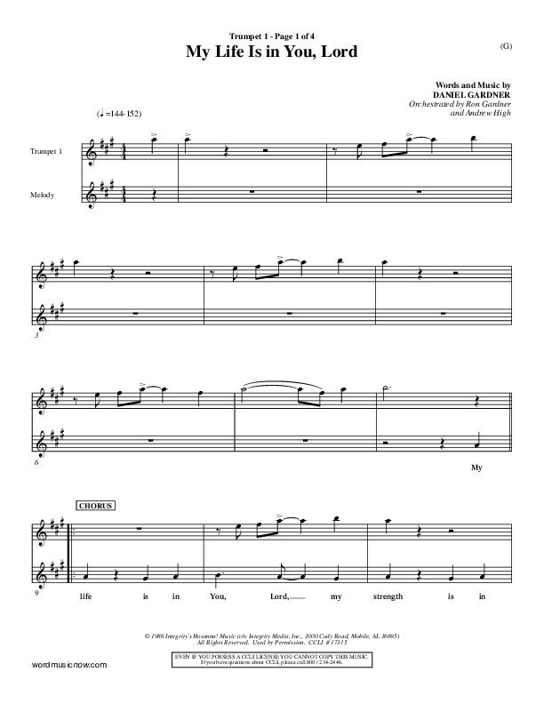 My Life Is In You Trumpet 1 (Daniel Gardner)