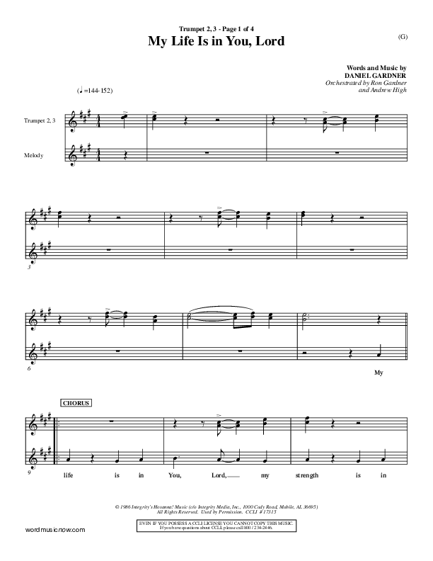My Life Is In You Trumpet 2/3 (Daniel Gardner)
